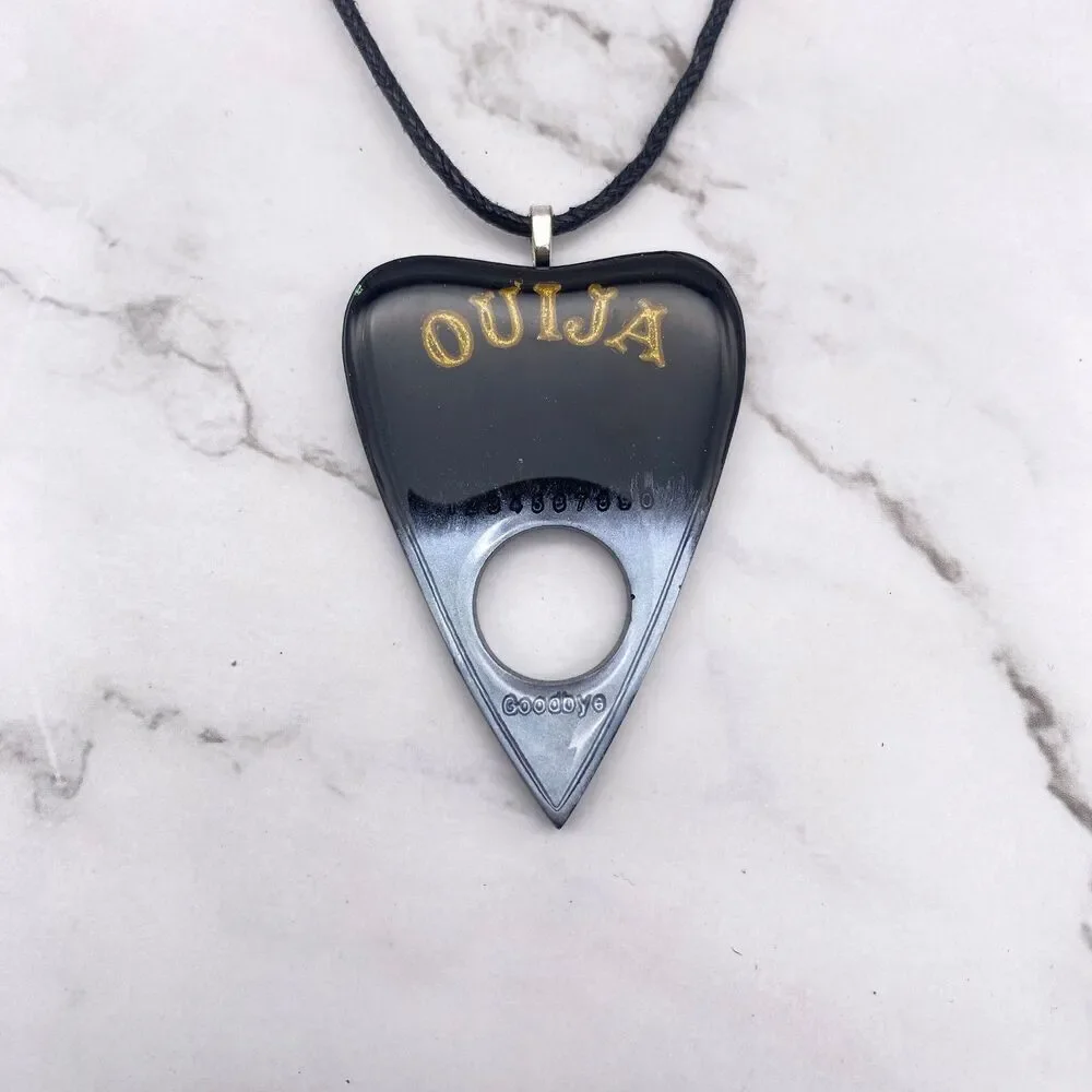 Black Silver Chrome Dipped Ouija Planchette Necklace